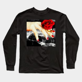 Gothic Rose Red Decor Retro Romance Witch Waterfall Long Sleeve T-Shirt